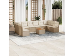 Conjunto de sofá de jardín de 11 piezas con cojines, mimbre sintético beige, DKD Home Decor