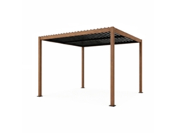 Rhodes Pérgola Bioclimática Con Efecto Madera, Estructura Y Lamas Orientables De Aluminio, 3x3 M