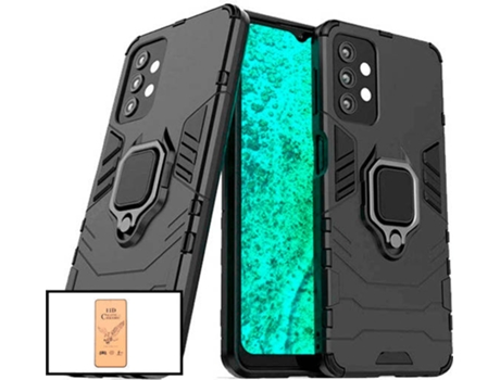 Kit Cristal Templado CeramicGlass Full Cover y Funda 3x1 Miltary Defender Samsung Galaxy A52 5G PHONECARE Negro