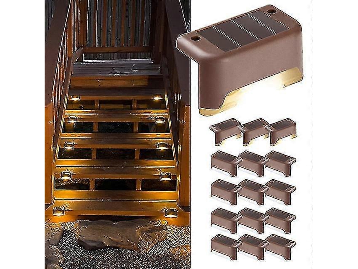 Rebe-luzes Solares Exteriores Para Escadas, Jardim E Pátio, Impermeáveis Led Branco Quente Com Instalação Fácil Cáscara Marrón