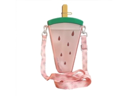 Vaso de plástico con pajita en forma de sandía, portátil con cordón. 350 ml, 12,6x4,4x22 cm.