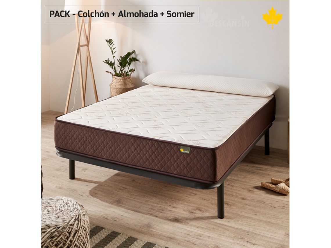 Pack Colchón y Almohada Viscoelastica y Somier DESCANSIN | 140 x 180 | Ideal para Personas con Dolores de Espalda | Efecto nube | Silencioso