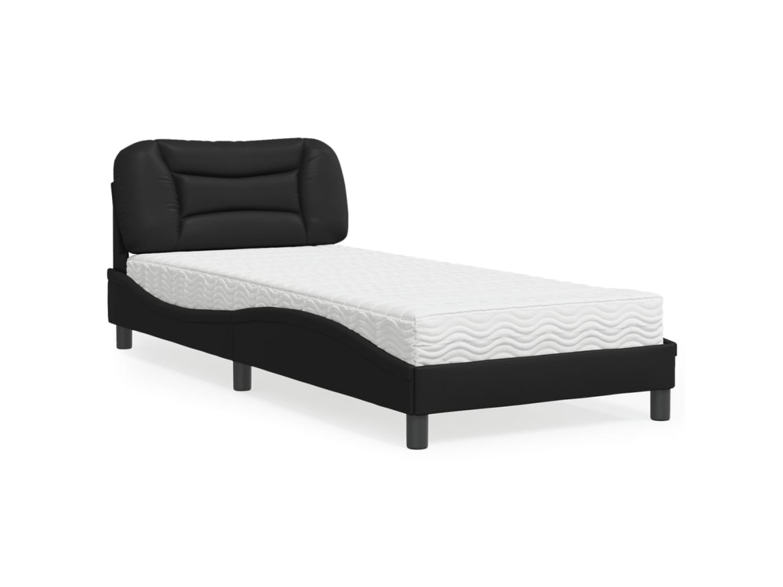 Cama Con Colchón Cuero Sintético Negro 90x190 Cm