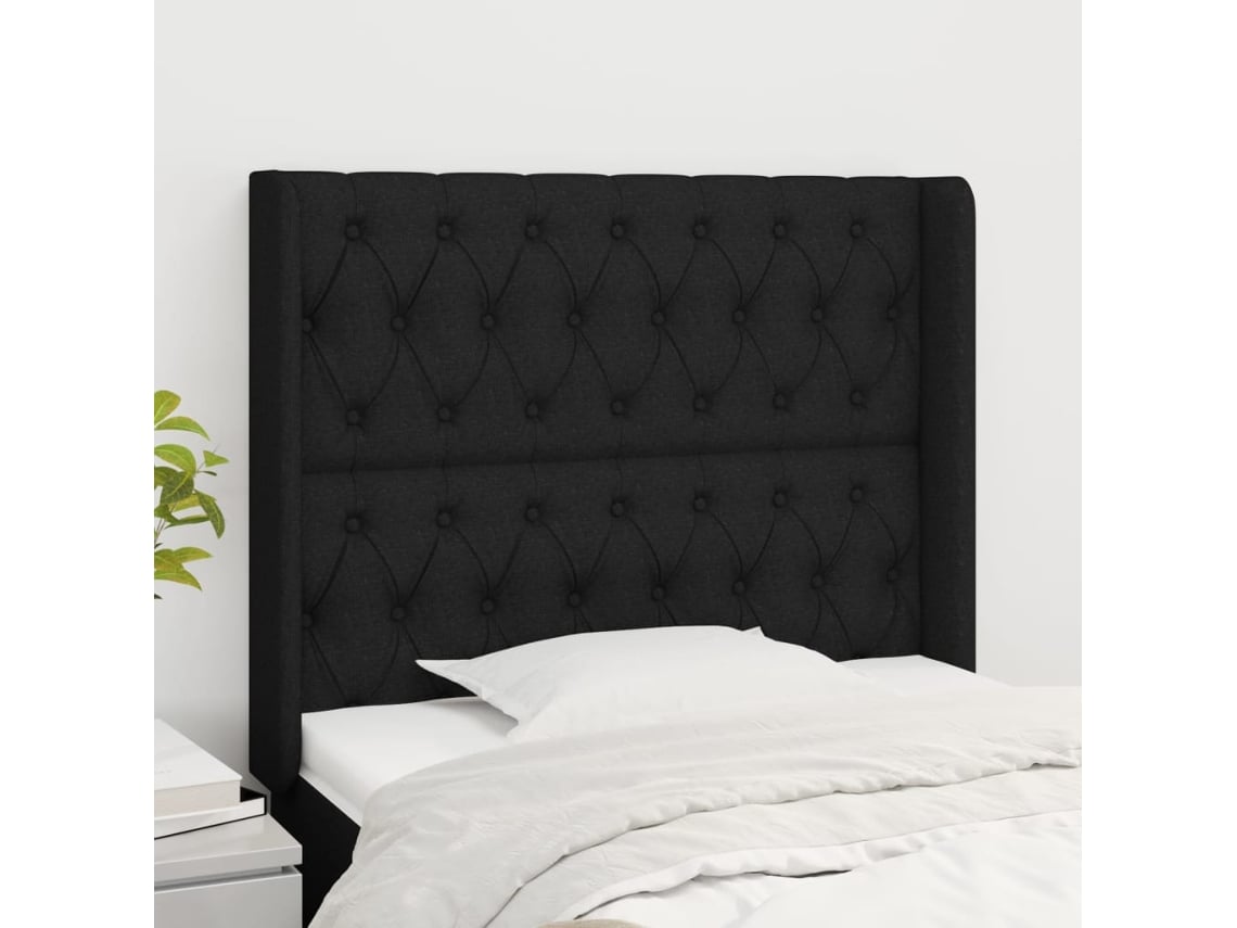 Cabecero Con Orejas De Tela Negro 103x16x118/128 Cm
