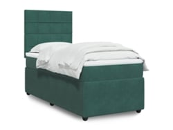 Cama Box Spring Con Colchón Terciopelo Verde Oscuro 80x200 Cm