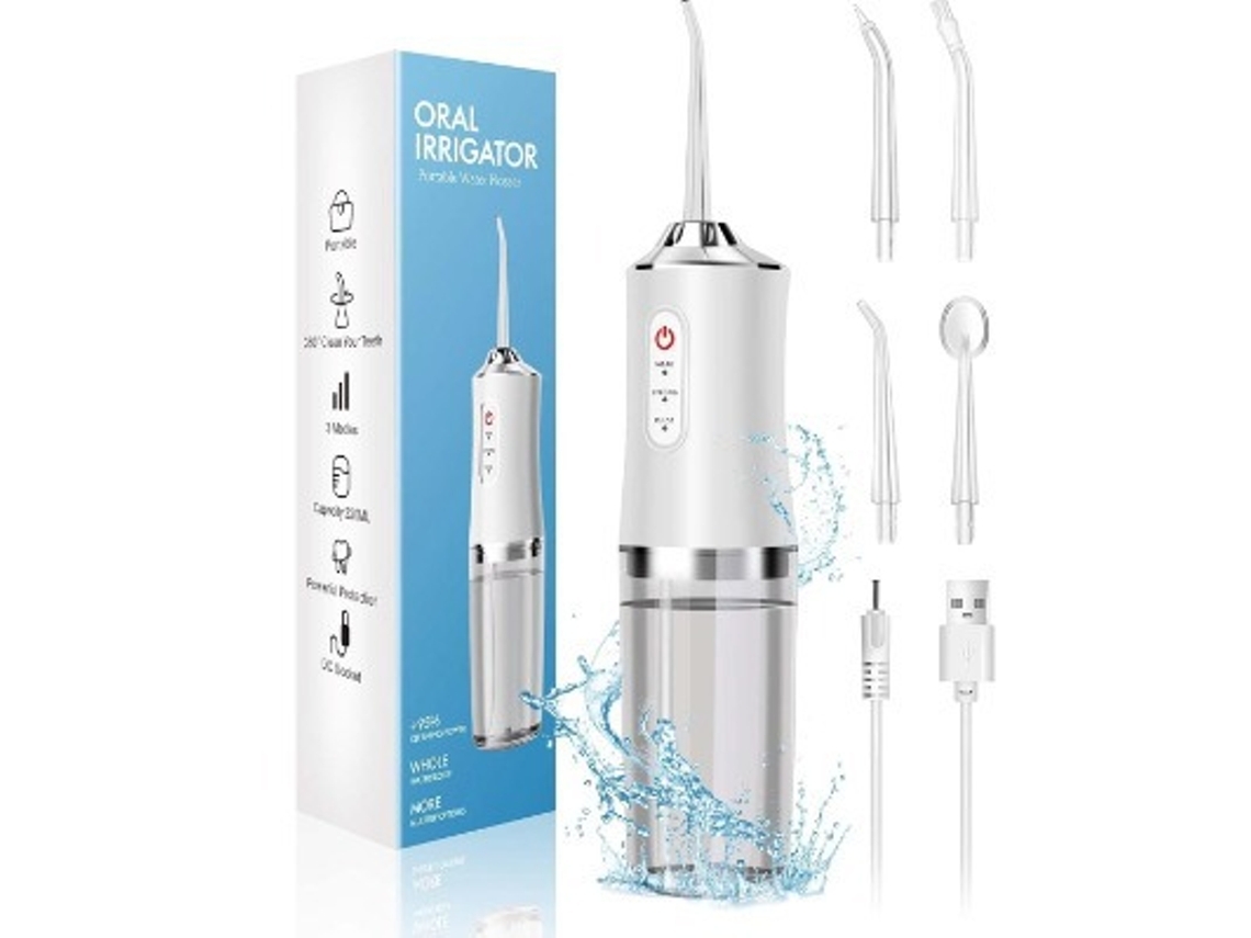 Irrigador bucal de hilo dental eléctrico portátil para cálculo-blanco 4 boquillas DIGITALLAB