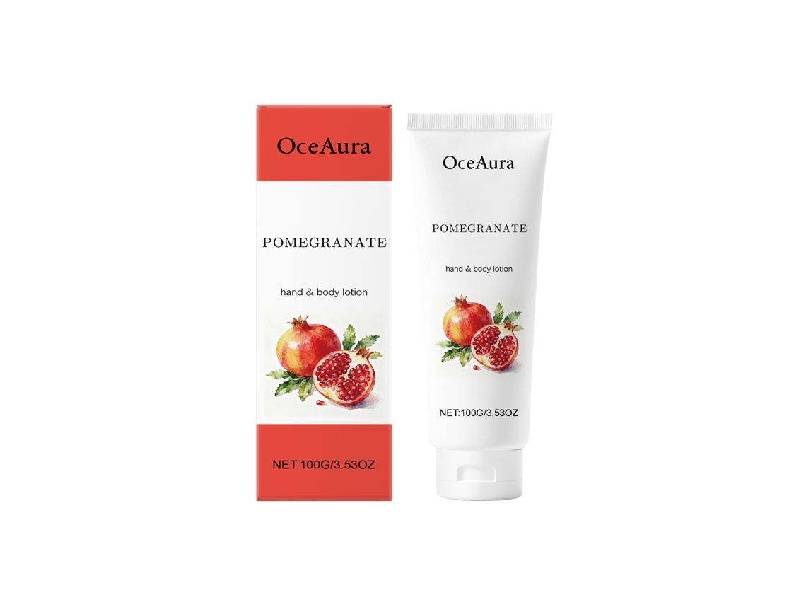 Loción corporal de granada con hidratación profunda para una piel suave.