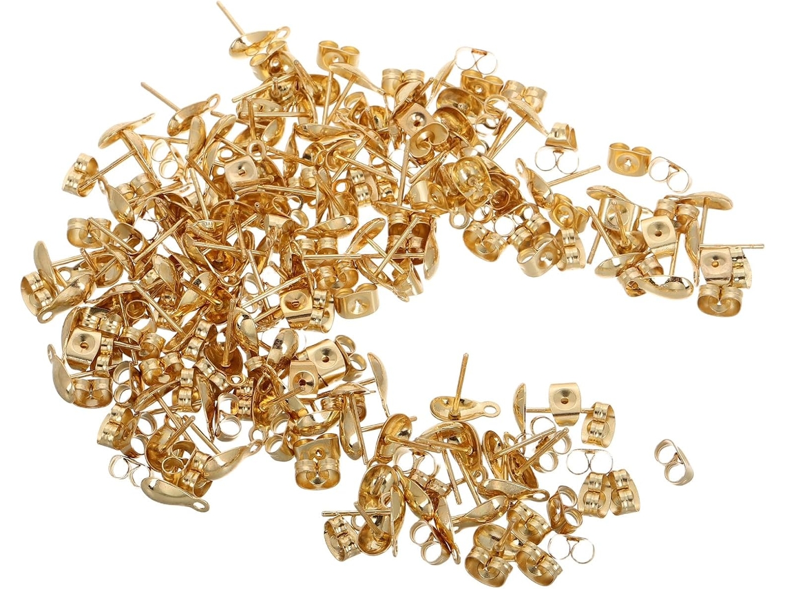 Juego de 100 pendientes colgantes de acero inoxidable chapados en oro, ligeros y cómodos. SFUSHOS