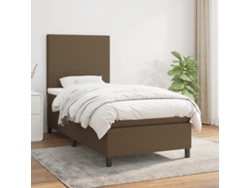 Cama Box Spring Con Colchón Tela Marrón Oscuro 90x190 Cm