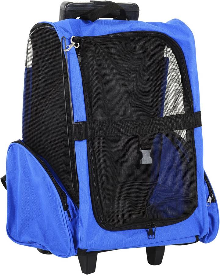 Transportín Para Perros y gatos pawhut 4 ruedas azul 35x27x49cm tejido hasta 9 kg porte pequeño 2 en 1 mascotas mochila o carrito de