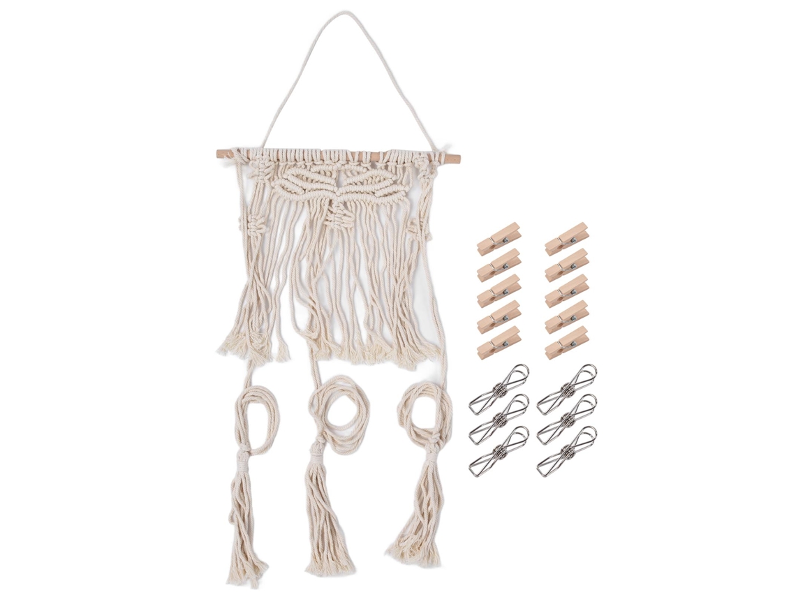 Perchero Bohemio De Cuerda De Algodón Con 16 Pinzas De Pared - Diseño Bohemio