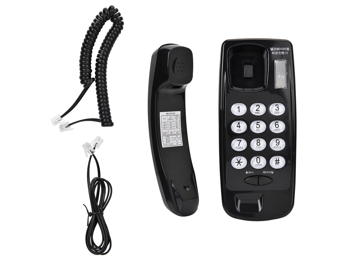 Teléfono de pared con soporte e interfaz RJ45 negro (6p2c)