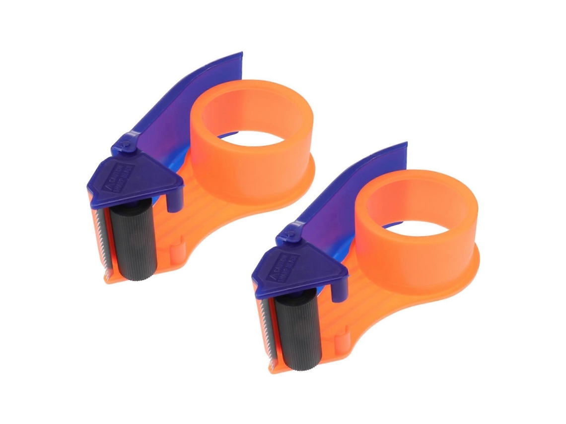 Dispensador de cinta adhesiva para embalaje de cartón (2 unidades) con cortador ergonómico y construcción duradera de acero inoxidable.