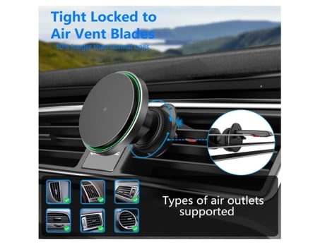 Cargador Coche Inalámbrico Ventilador Refrigeración Los Imanes Alinean Automáticamente CHRONUS Negro