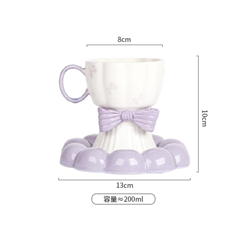 Taza De Café De Cerámica (morada, 200 Ml), Vajilla En Tonos Dopaminérgicos, Bonita Taza De Té Con Pajarita.