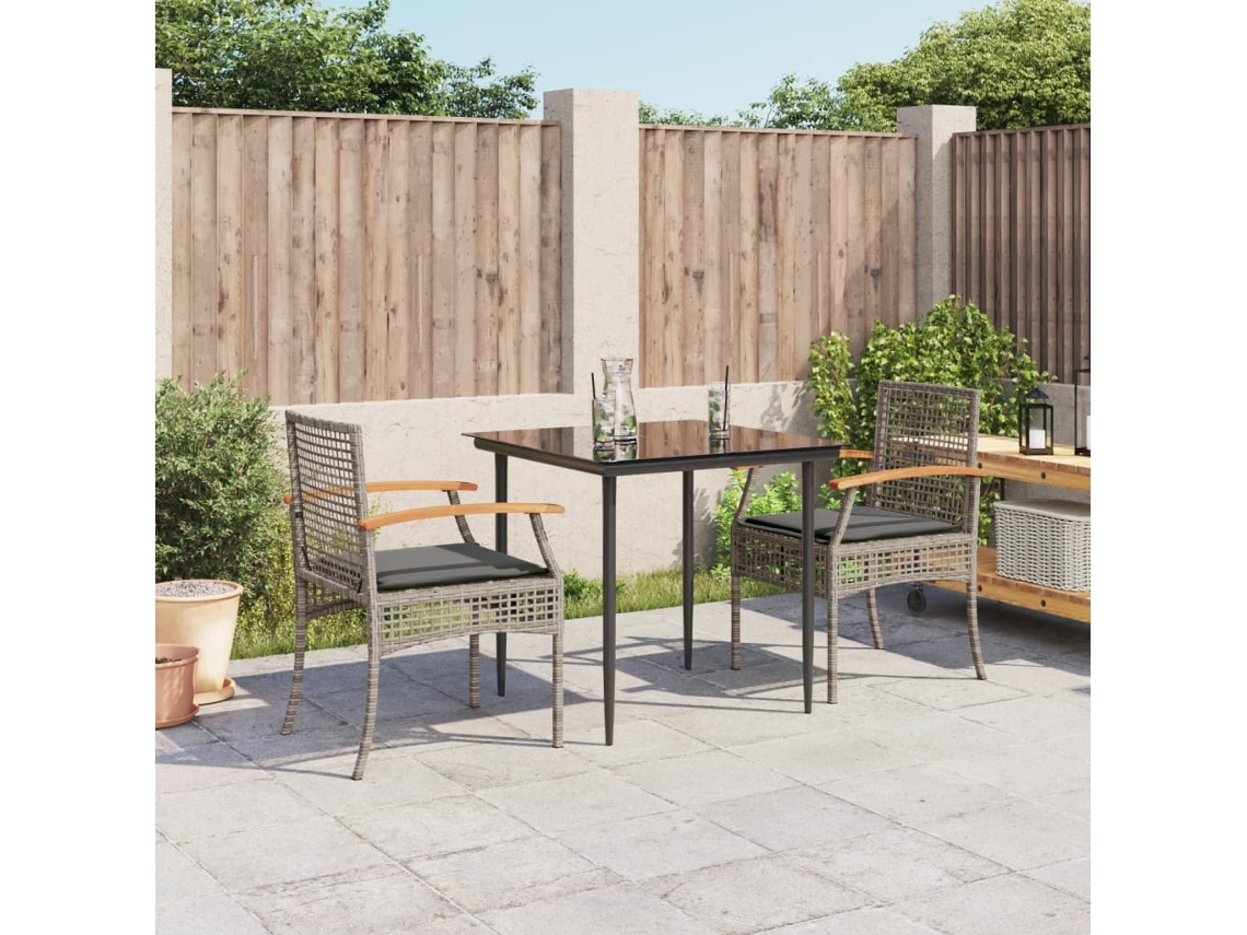 Conjunto de comedor de jardín de 3 piezas con cojines DKD Home Decor, ratán gris