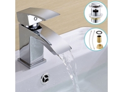 JILLIOPER Elegante grifo de baño de cascada, construcción de latón sólido, acabado cromado, control de palanca única, diseño contemporáneo para ajuste de flujo