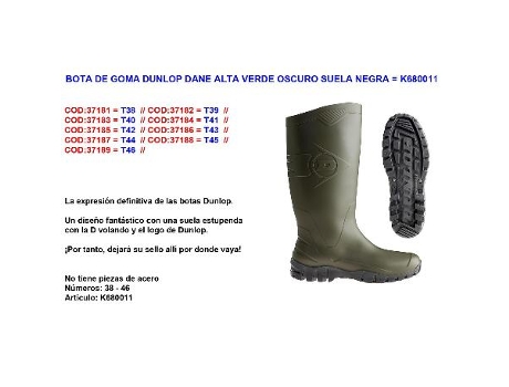 Bota de goma dunlop dane caña alta n 40 verde normal k680011