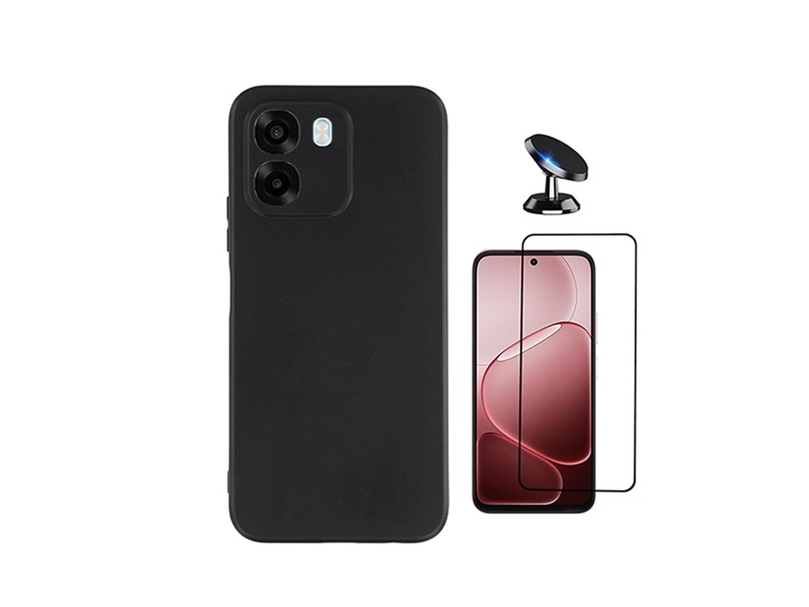 Kit Vidro Temperado Capa Silicone Líquido Suporte Magnético Phonecare Para Oppo A6 4g - Preto