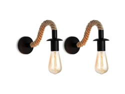 2026-lámpara De Pared De Cuerda De Heno Retro Industrial 2 Piezas E27 220v Para Pasillo Dormitorio