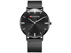 Reloj De Pulsera Para Hombre De Moda Simple Con Malla De Acero Cuarzo (dial Negro)