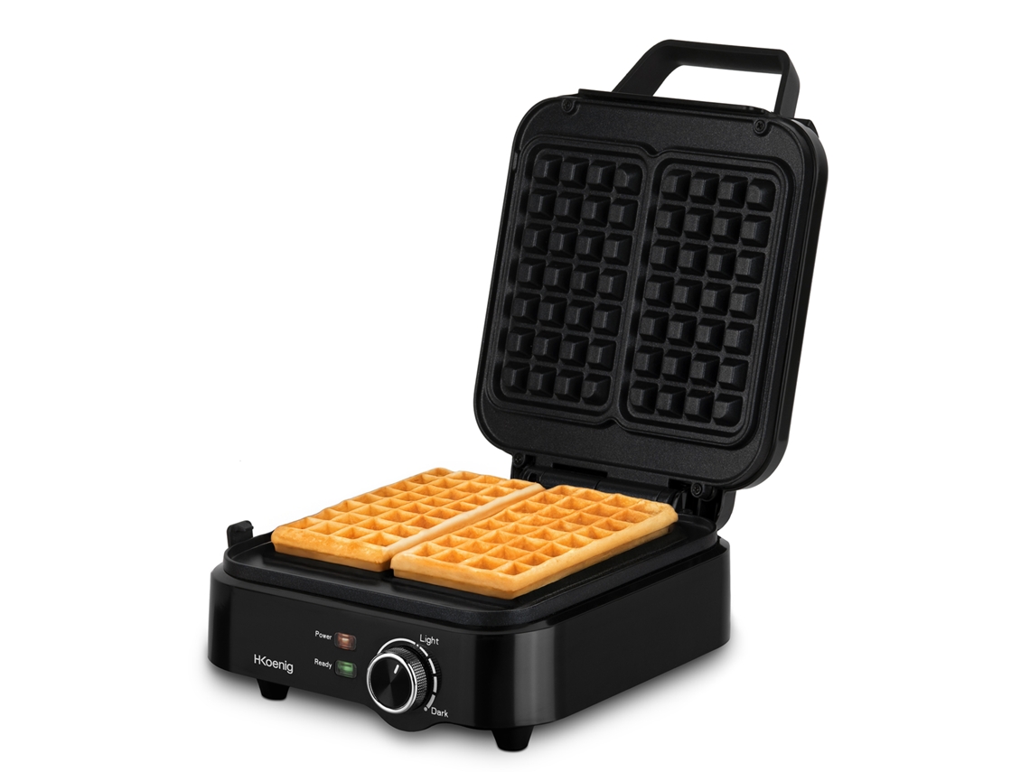 Máquina para hacer gofres compacta H.koenig, 2 placas de 8,5 x 14,5 cm, 1200 W, color negro