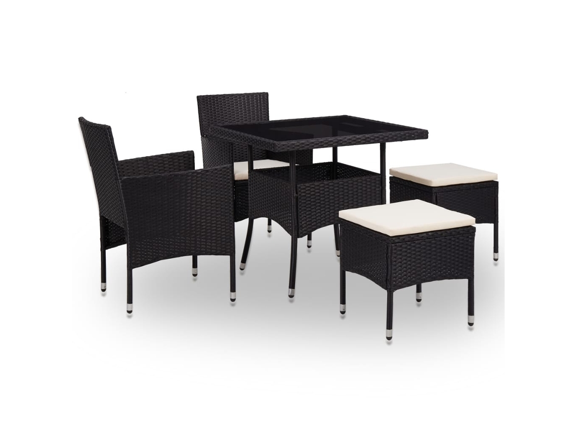 Juego de comedor de exterior de 2 piezas, mimbre, vidrio negro, Dkd Home Decor