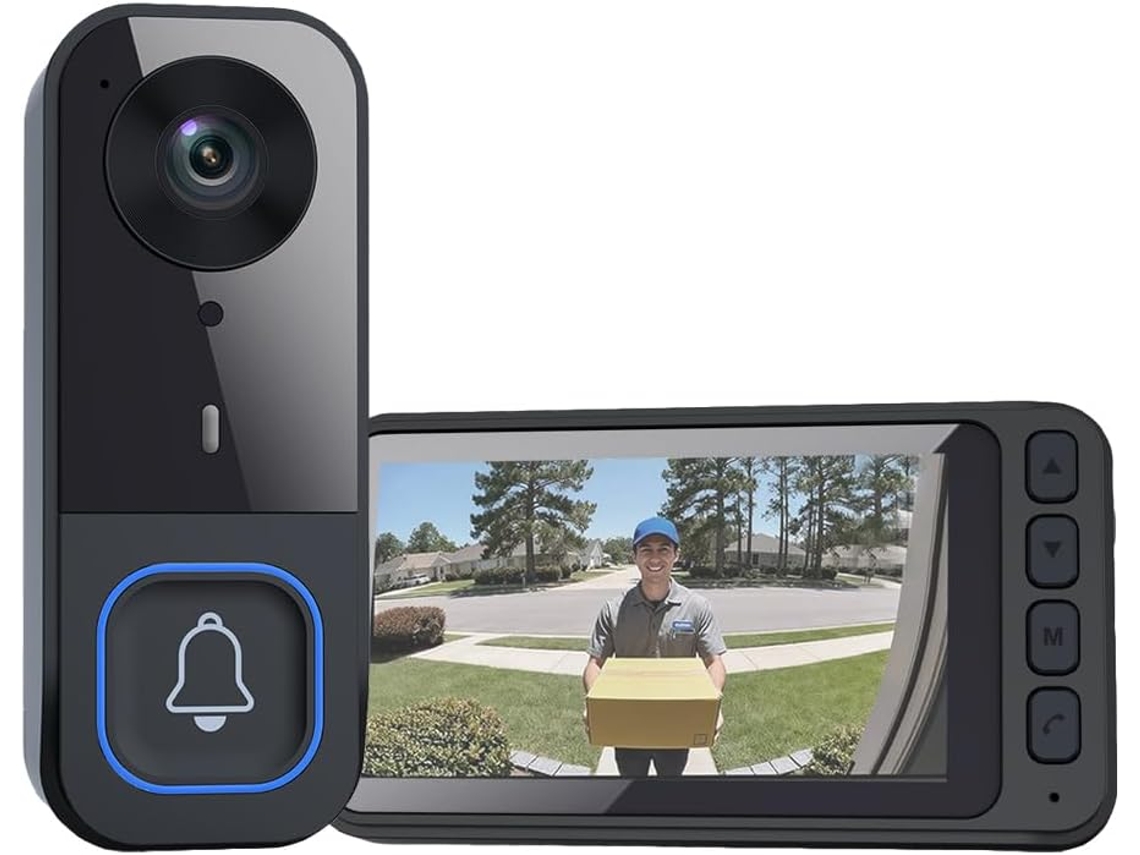Timbre inalámbrico HALINUIA con cámara, pantalla IPS HD de 4,5", audio bidireccional, visión nocturna, largo alcance, ideal para hogares.