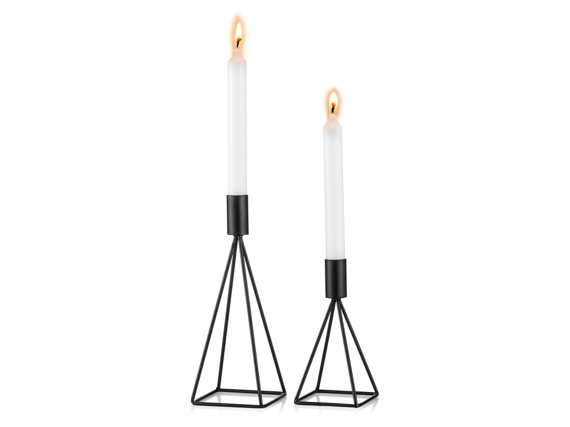 Juego de candelabros de metal de dos piezas, candelabro negro, candelabro de columna (negro)