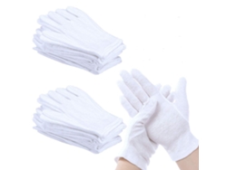 12 pares de calcinhas femininas Luvas, confeccionadas em algodão branco respirável, medindo 21,5 x 11,5 cm.