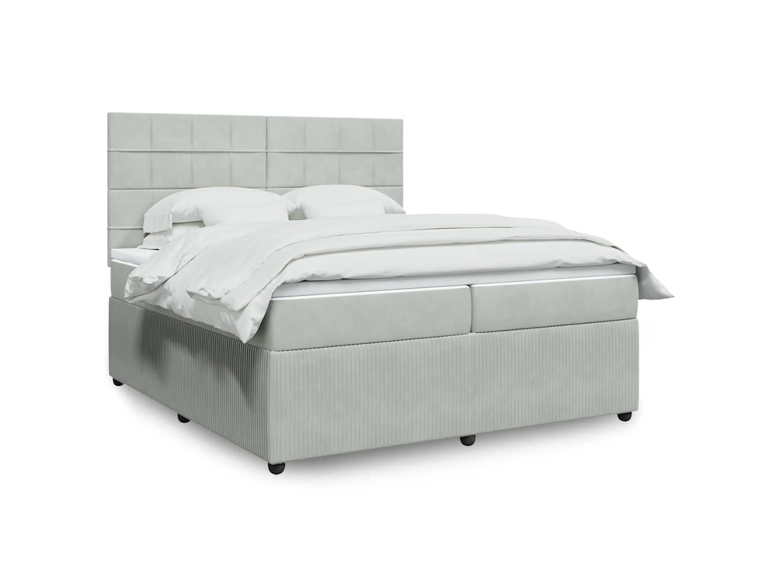 Cama Box Spring Con Colchón Terciopelo Gris Claro 200x200 Cm