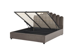 Cama con almacenaje BELIANI Vincennes de Terciopelo Beige 187x214x125