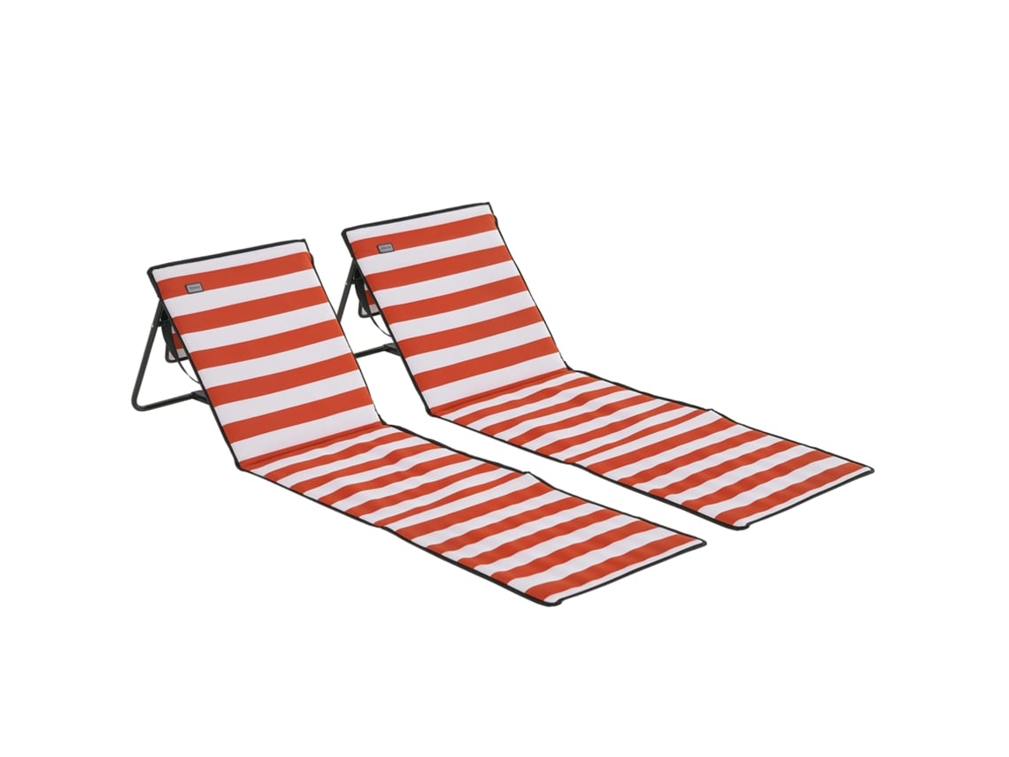 Juego 2 Barras Playa Plegables, Reclinables, 142x51x40cm, Rojo+blanco