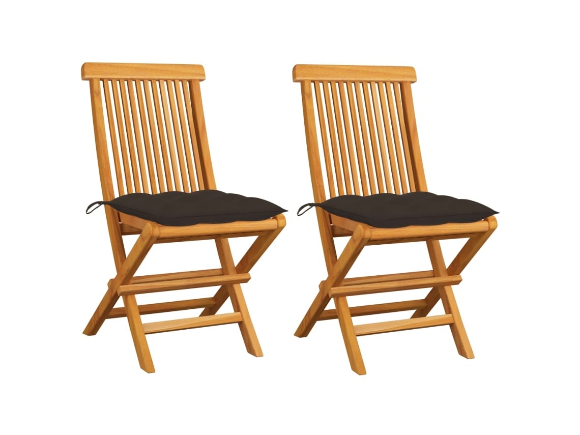Sillas de jardín con cojines Acast gris. 2 piezas de teca maciza Dkd para decoración del hogar
