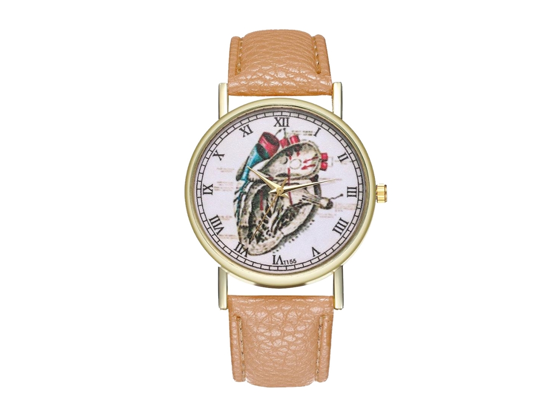 Reloj De Pulsera Unisex De Cuero Moda Para Hombre Y Mujer (beige)