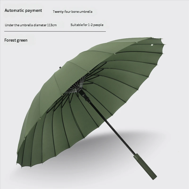 Paraguas Doble Grande De 61 Cm (verde Militar 24k) Con Mango Largo, Estilo Casual De Negocios.