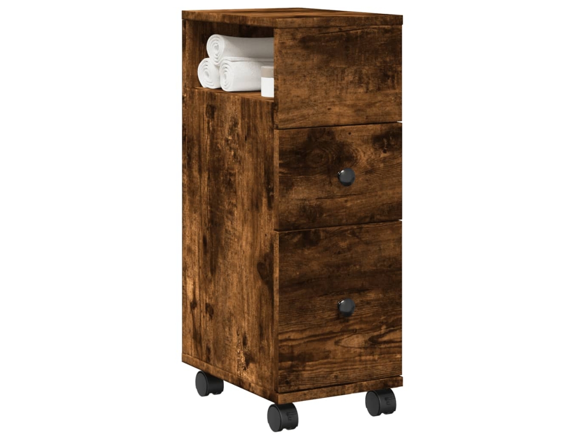 Armario De Baño Estrecho Con Ruedas Madera Roble Ahumado
