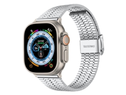 Correa de acero inoxidable XIAOMOYU para Apple Watch (42/41/40/38 mm) con hebilla plateada de 7 cuentas.