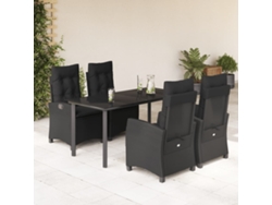 Juego de comedor de jardín de 5 piezas con cojines de mimbre negros de DKD Home Decor