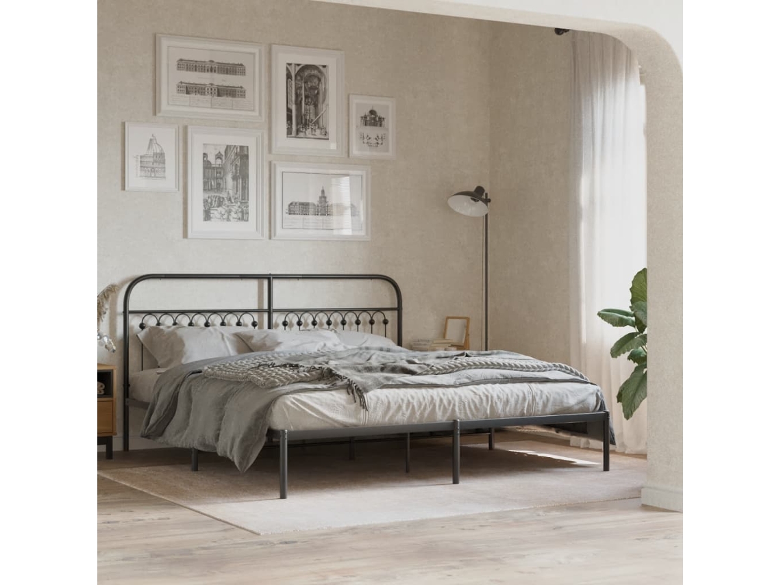 Estructura Cama Sin Colchón Con Cabecero Metal Negro 183x213 Cm