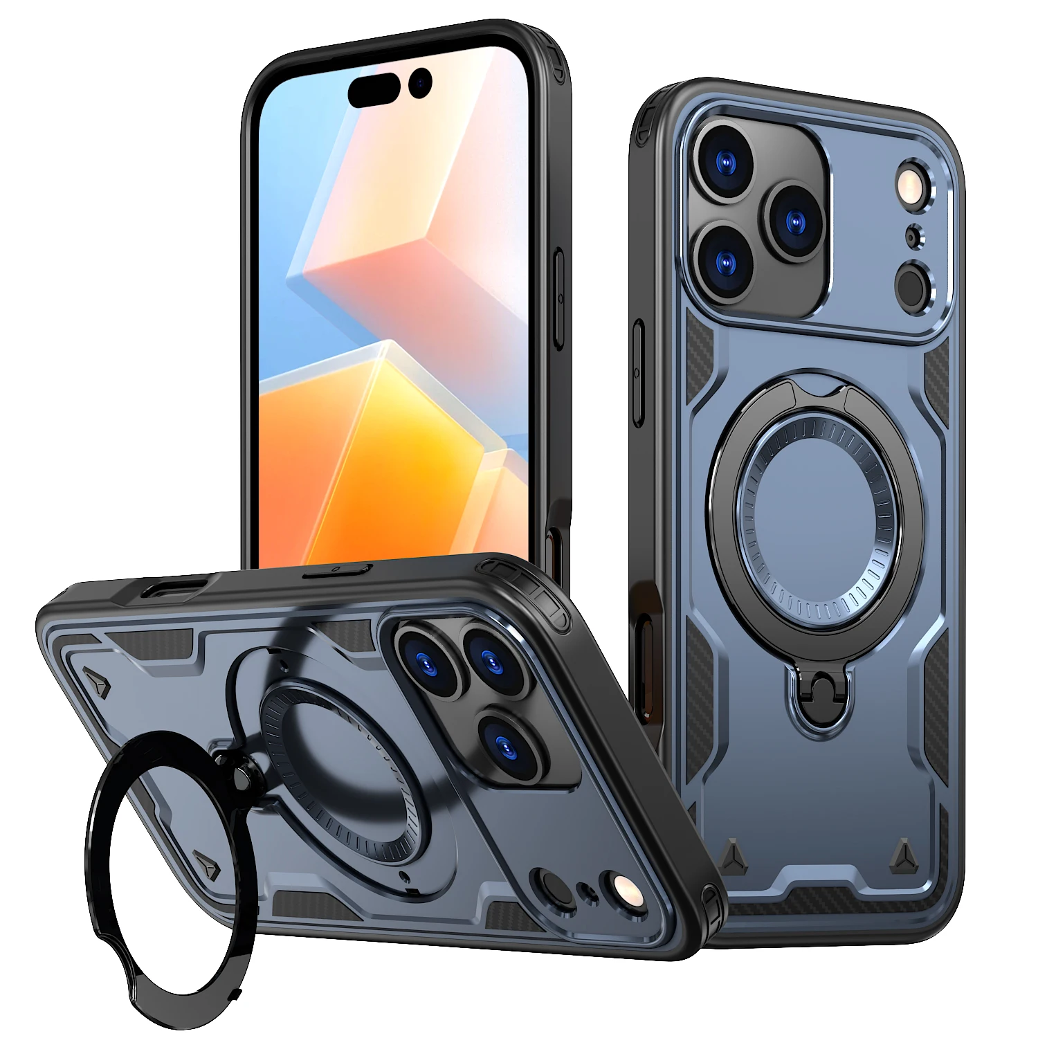 (azul, Iphone 12 Pro Max) Funda Protectora Resistente Para Iphone Con Soporte De Carga Inalámbrica Magnética
