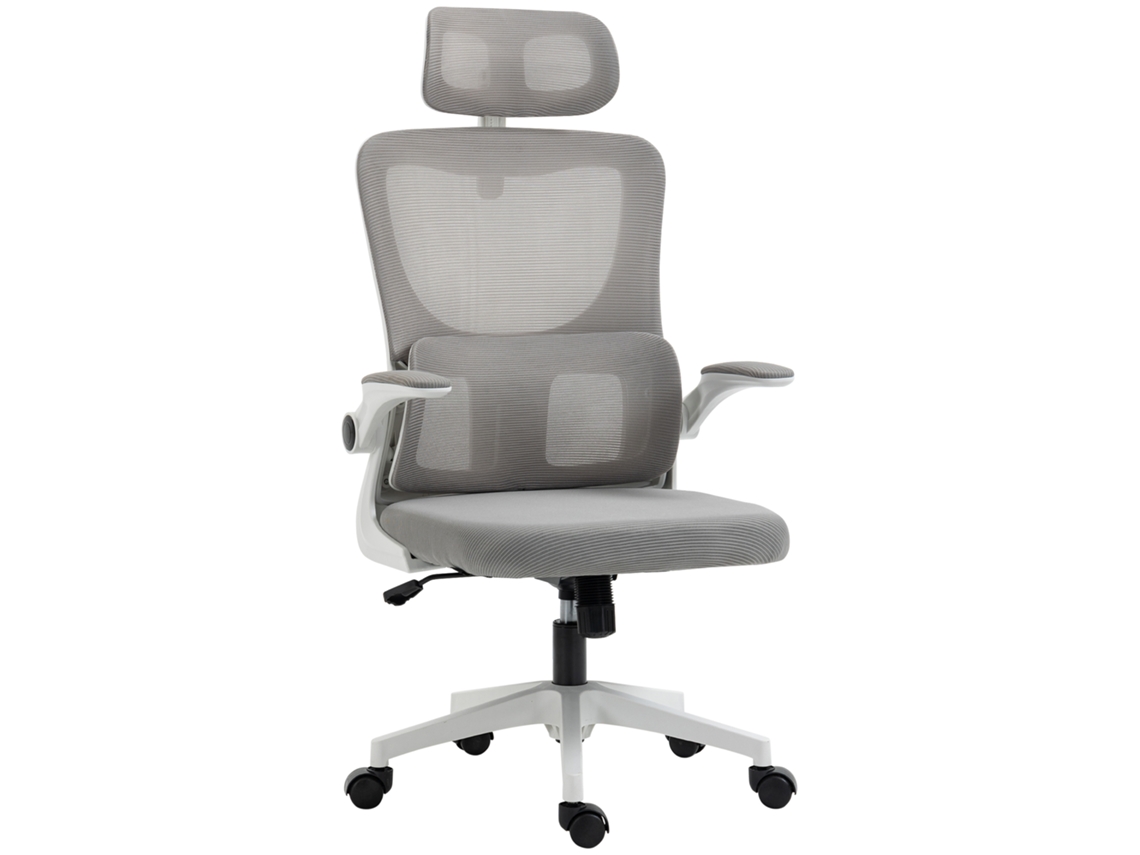 Silla De Oficina Giratoria 360° Con Reposacabezas Y Soporte Lumbar Ajustables - Altura Del Asiento Regulable, Color Gris.