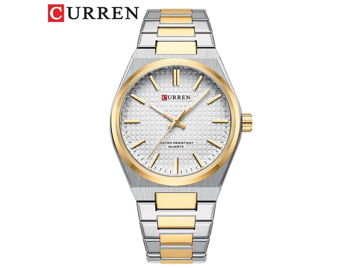 Reloj De Pulsera Sencillo Para Hombre (dorado X Blanco X Blanco), Reloj De Pulsera Redondo Con Correa De Acero Para Parejas.