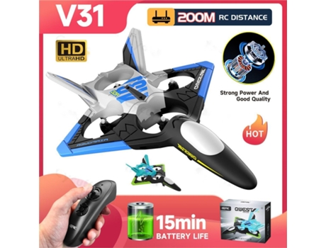 Avión planeador de espuma V31 Drone con cámara 4K (Duración de la batería: 15 min - 4 baterías - Azul) YIZHOOD