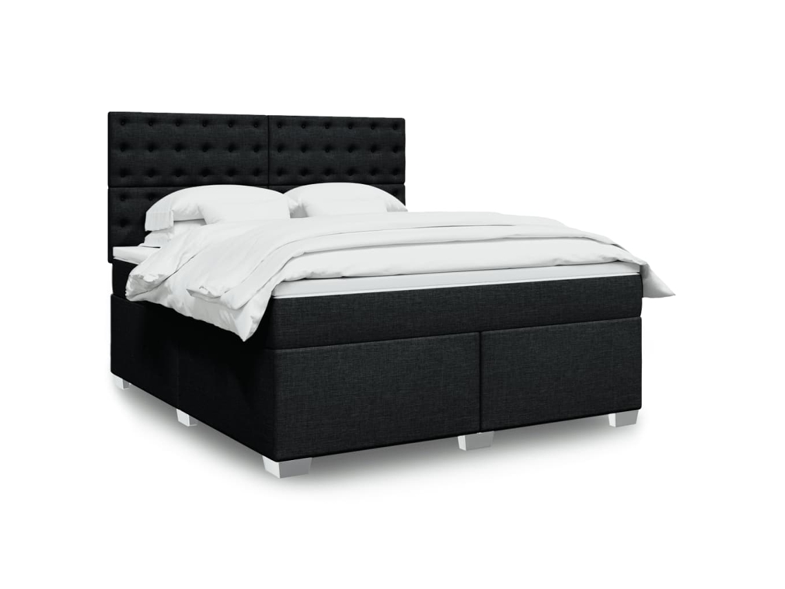 Cama Box Spring Con Colchón Tela Negro 180x200 Cm