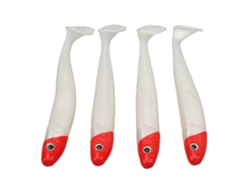 2026rebe-4 Pcs Señuelos Suaves De Pesca Cola T Mosca Con Cola Rizada Cabeza Roja Cuerpo Blanco Para Pesca En El Mar