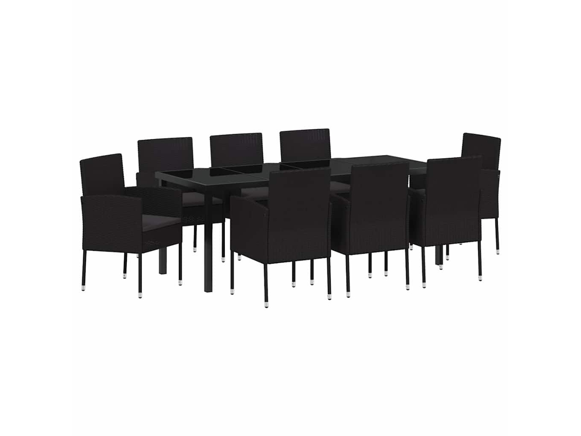 Juego de comedor de 9 piezas de mimbre negro con cojines. EXCLUSIVO DE MAISON.