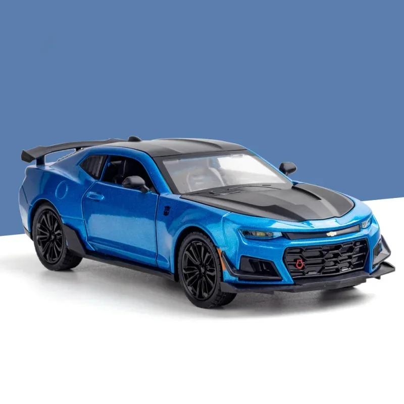 (Camaro azul) Coche miniatura de metal fundido a presión a escala 1:24 con puertas que se abren.