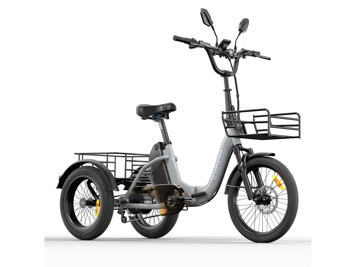Triciclo eléctrico de carga CYSUM AG1 PRO, batería de 48 V 20 Ah, cestas de carga delanteras y traseras.