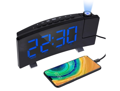 Reloj despertador digital relojes despertadores de proyección para dormitorio con 4 atenuadores cargador de teléfono USB proyector giratorio de 180...